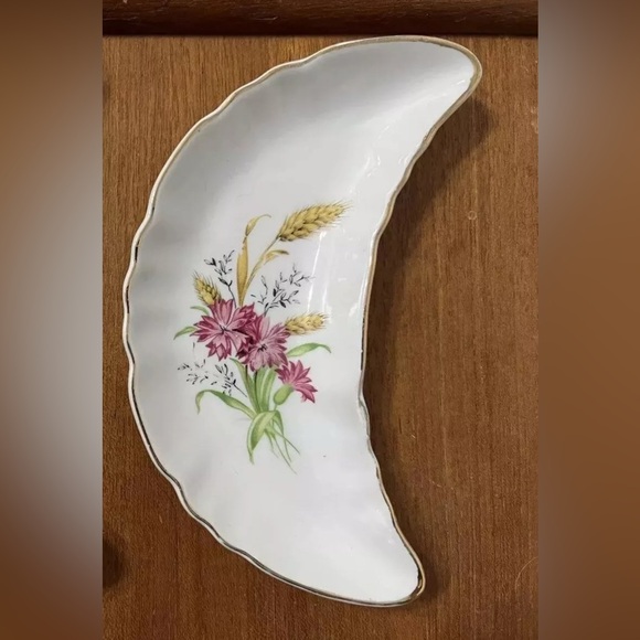 Vintage Bone Dish Crescent Moon Set 2 Chadwick Japan MCM Floral Gold Witchy Read - Picture 7 of 12